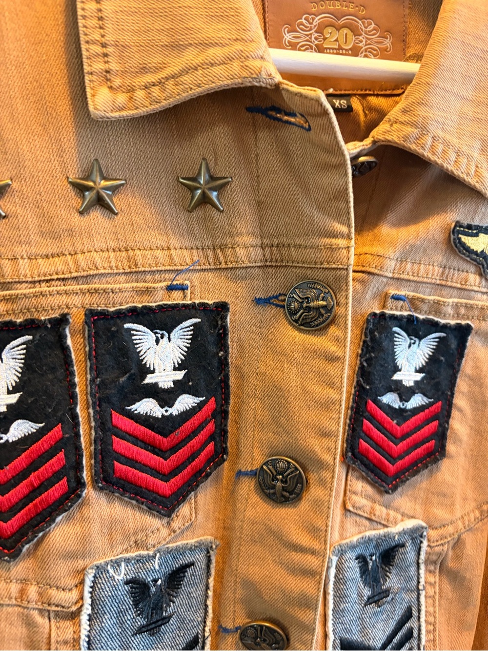 Double D Ranch Tan Embroidered Patch Bomber Jacket - Picture 2 of 5